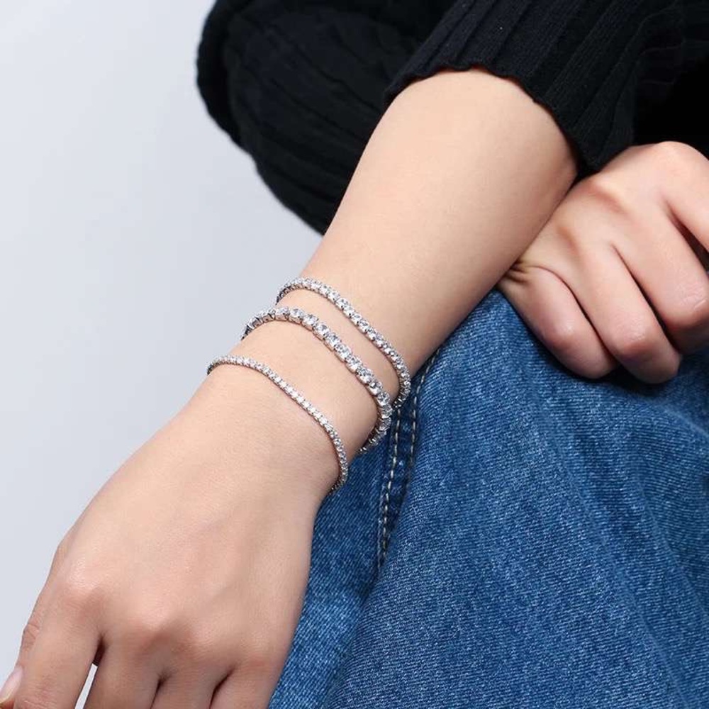 Tennis Real silver bracelet 4mm rhodium plated cubic zirconia